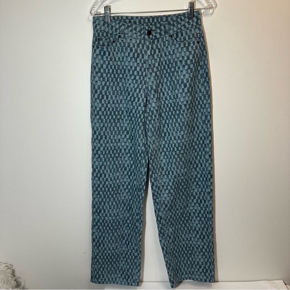 Future collective checkered wide leg straight jeans 0